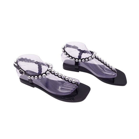 Jeffrey Campbell Plated Jelly Thong Sandal Sz 8 Black Ankle Strap Embellished - Picture 1 of 8